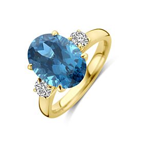 ring trilogie lab grown london blue topaas en diamant 0.35ct h si