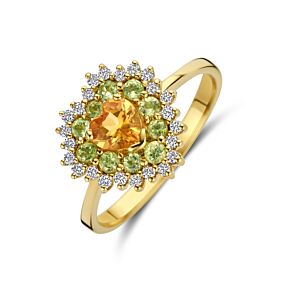 ring hart citrien, peridot en diamant 0.19ct h si