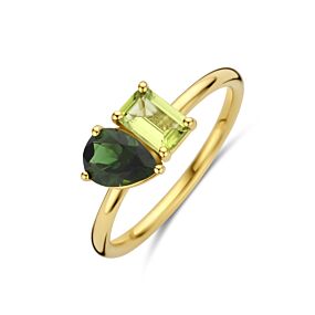 ring toi-et-moi peridot en groen toermalijn